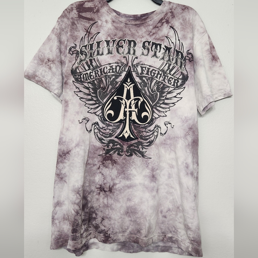Silver Stars Casting Company Cross American Fighter Tie-Dye Graphic Tee
